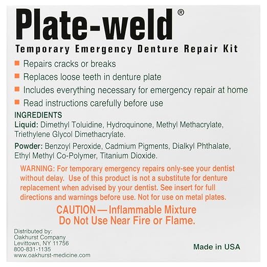 Plate-Weld Temporary Emergency Denture Repair Kit – Repairs Cracks, Breaks and Replaces Loose Teeth in Denture Plates – Easy at-Home Emergency Fix