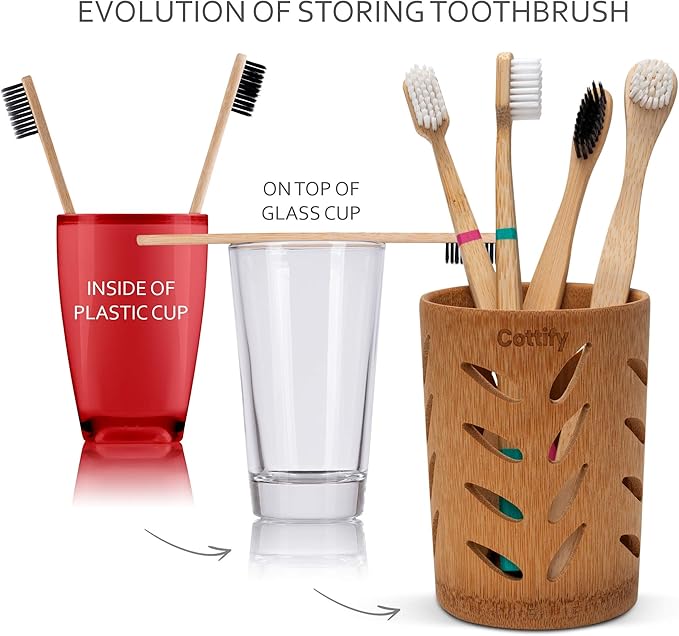 Eco-Friendly Bamboo Toothbrush Holder with Drainage – Quick Drying Single-Piece Design – Toothbrush Holders for Bathrooms – Wooden Toothbrush Holder Resilient in Humid Conditions - Matte Leaves