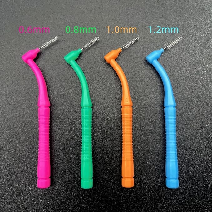 50 Pcs Interproximal Brush, Gum Interdental Brushes, L Angle Reusable Dental Cleaners Brushes,Disposable Oral Dental Hygiene Brush,Dental Toothpick Floss for Braces,Tooth Cleaning Tool (4 Multi-color)