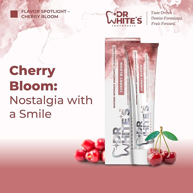 Dr. White’s Fruit by Design™ Line — Cherry Bloom Fluoride-Free Nano-Hydroxyapatite Toothpaste, 3.5 oz | Mint-Free | Dentist-Formulated | Enamel-Identical Mineral Care
