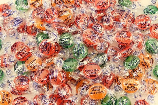 Planet Sweets Premium Sugar Free Assorted Fruit Hard Candy Buttons - 8 Ounce - Individually Wrapped Discs Candies
