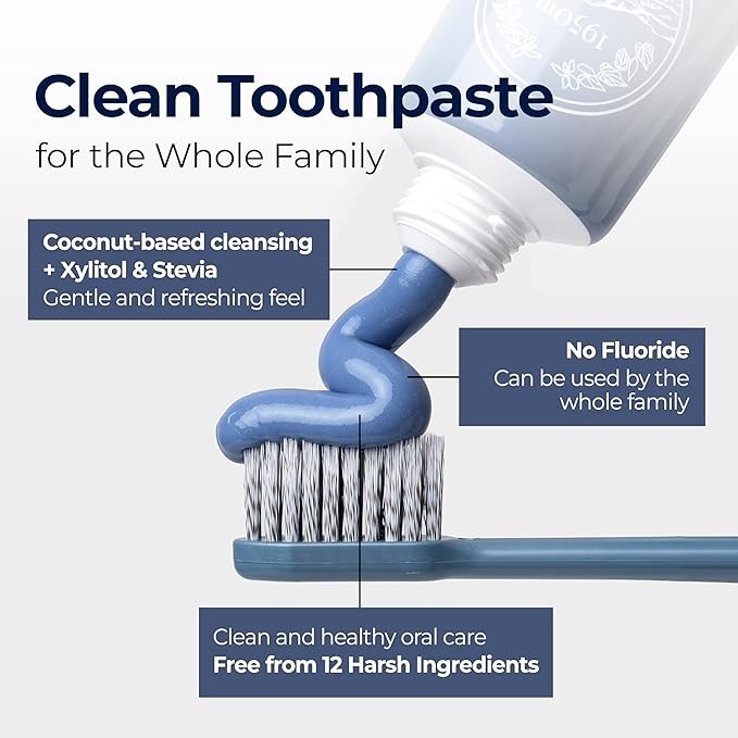 1950 Mineral Salt Blue Toothpaste - Whitening Toothpaste for Sensitive Teeth - Jeju Lava Seawater Salt with Hydroxyapatite for Gum Care, Fluoride Free, Green Tea Freshness, SLS Free (3.5 oz)