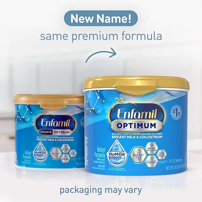 Enfamil Optimum (Enspire), Our Closest Formula to Breast Milk, Immune-Supporting Lactoferrin and Brain-Supporting DHA Baby Formula, 20.5 Oz, Pack of 4