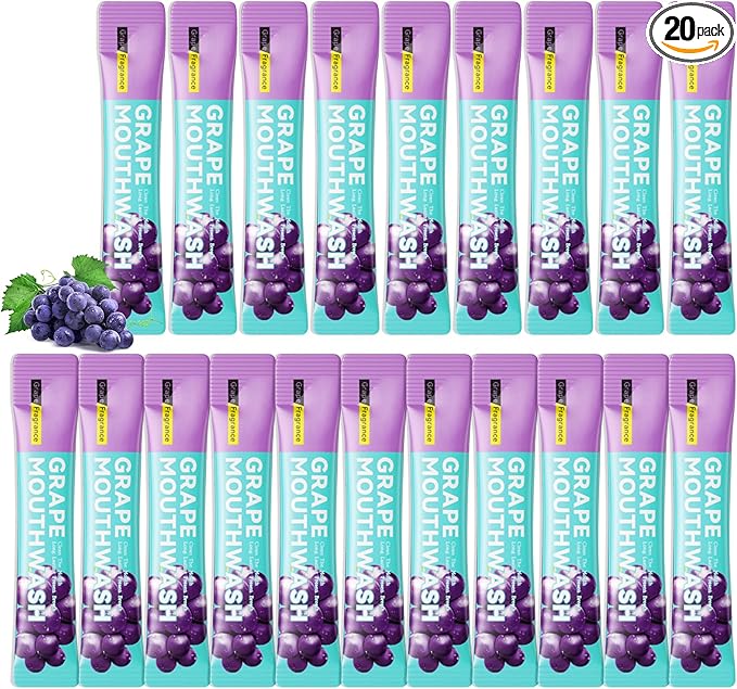 Mini Mouthwash Travel Size,Grape Flavor Portable Individual Travel Mouth Wash for Fresh Breath, Refreshing Long Lasting Gentle Oral Care Mouthwash Packs(Pack of 20)
