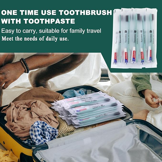 Disposable Toothbrushes with Toothpaste,500 Pack Green Individually Wrapped Disposable Travel Toothbrushes Kit in Bulk for Homeless,Nursing Home,Hotel,Charity
