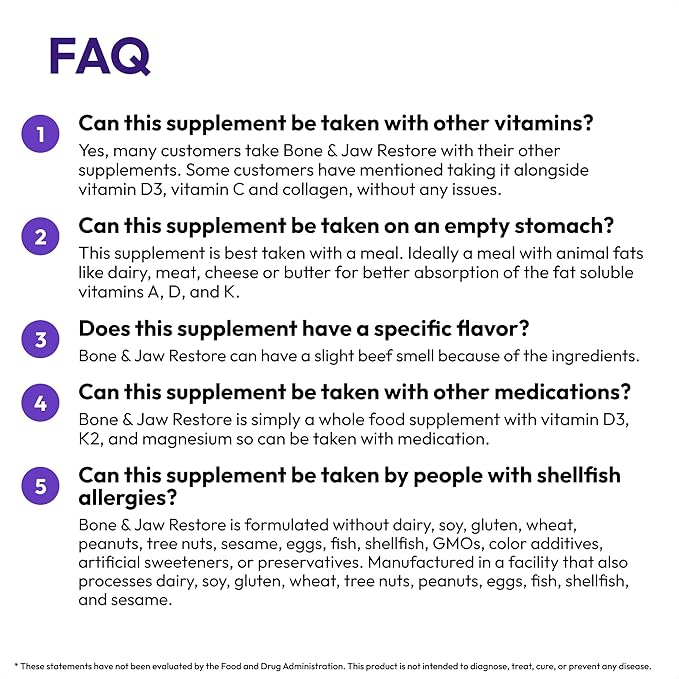 Bone & Jaw Restore – Calcium Supplements with Vitamin D3, K2 & Magnesium | Non-GMO | Bone Builder & Nutrition Support for Women & Men | Density Support Formula | 180 Capsules Bottle