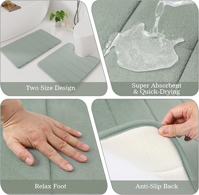 Sage Green Bathroom Accessories Set - Bathroom Sets, 25PC Bath Accessory Set, Bathroom Sets with Push Top Trash Can, Shower Curtain and Rugs, Toilet Brush, Trash Can & Soap Dispenser