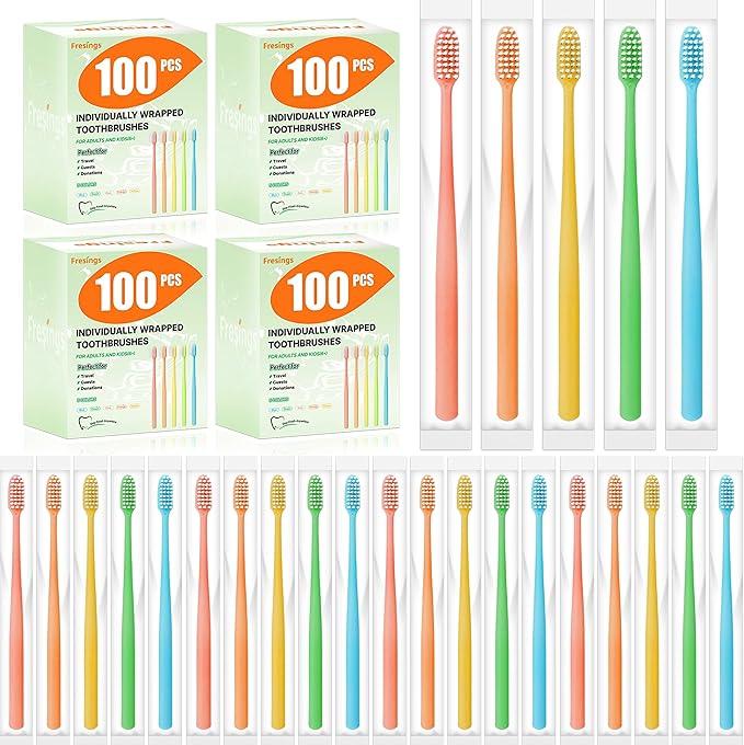 400 Pack Disposable Toothbrushes Bulk – Individually Wrapped Soft Bristles Single Use for Adults & Kids, Travel Hotel Guest Dental Office Donation Emergency Hygiene,Minimalist Design 5 Colors