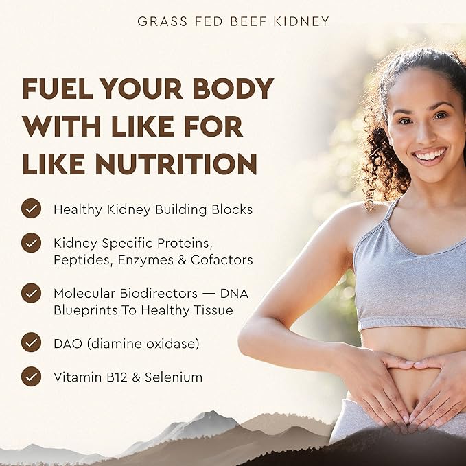 Ancestral Supplements Grass Fed Beef Kidney Supplement, 3000mg, DAO Enzyme Supplement, Kidney Support for Urinary and Histamine Health, Selenium, B12, Non GMO, 180 Capsules
