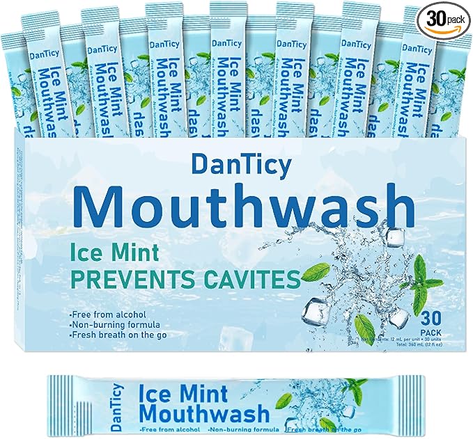 Mouthwash Travel Size, Alcohol-Free Mouthwash, Portable, Fresh Breath, Mini Packets, 30 Count, Ice Mint