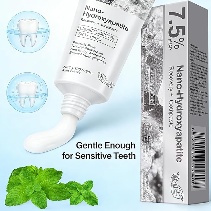 Hydroxyapatite Toothpaste, 7.5% Nano Hydroxyapatite Toothpast, Deep Cleaning for Advanced Enamel Protection, Fluoride-Free Gentle and Effective Formula with Fresh Mint (2 Sets)