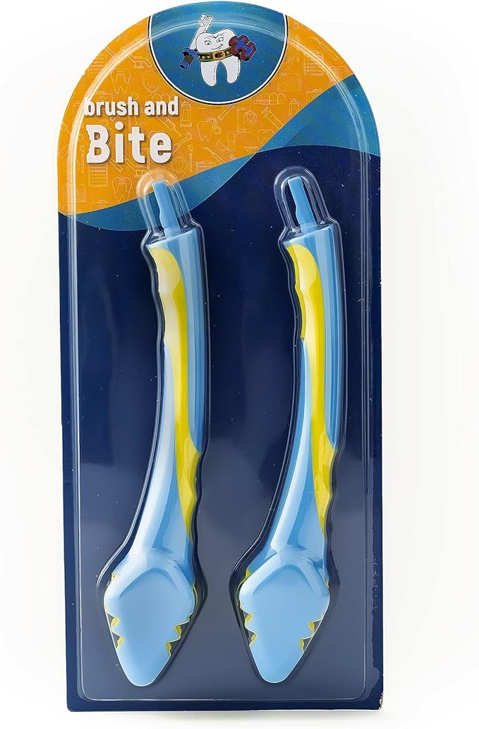 Triple Bristle Brush and Bite Handle Replacement Brush Head Combo | Special Needs & Autism Mouth Prop Toothbrush | Ergonomic Handle w/Bite Block | Patented 3 Head Design | Kids & Adults