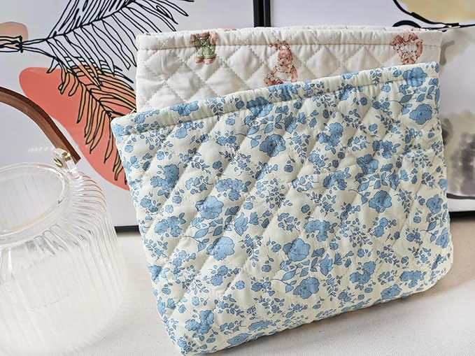HAPPYHEIDI Cotton Quilted Makeup Bag Cosmetic Toiletry Travel Pouch Purse accessory Organizer,Cute Bears