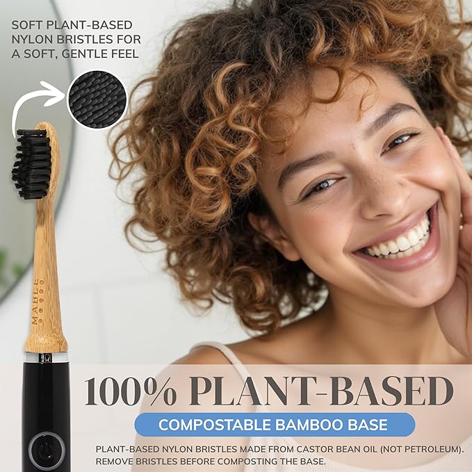 Bamboo Electric Toothbrush Heads | Compatible with Gleem Electric Toothbrush | 4 Brush Heads with Soft Bristles | Plant-Based Adult Size Replacement Heads