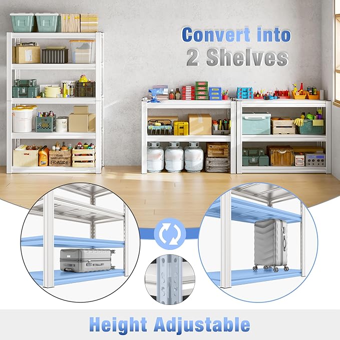 Raybee Garage Shelving, 72" H Storage Shelves, 2000LBS Metal Shelving Heavy Duty, White Shelves Metal Shelf for Closet Pantry Kitchen 72" H x 31.8" W x16.4 D