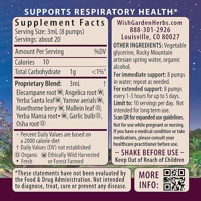 WishGarden Herbs Deep Lung & Bronchial Support - Plant-Based Respiratory Supplement with Mullein Leaf Supports Lung Detox & Cleanse for Smokers, Promotes Respiratory Strength, 1oz