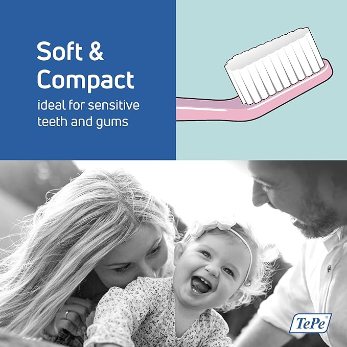 TePe Select Soft Toothbrush, Adult Soft-Bristle Toothbrush with Compact Tapered Head and Angled Neck, Pack of 1