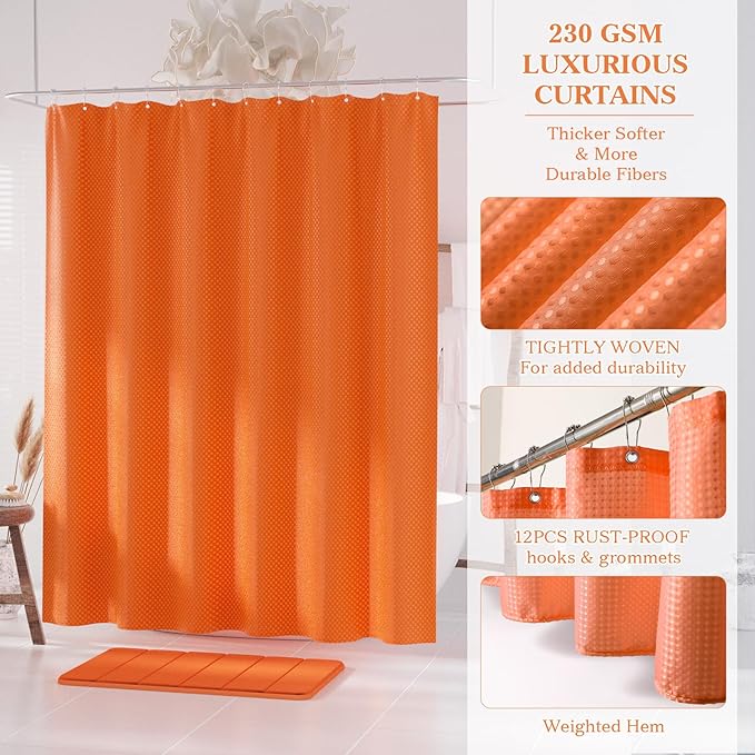 Orange Bathroom Accessories Set - Bathroom Sets, 25PC Bath Accessory Set, Bathroom Sets with Push Top Trash Can, Shower Curtain and Rugs, Toilet Brush, Trash Can & Soap Dispenser
