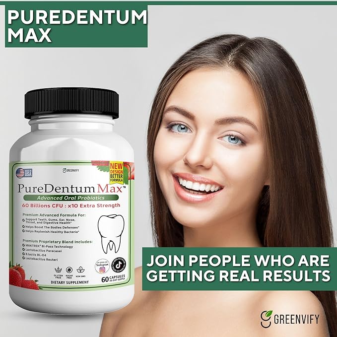 PureDentum for Gums and Teeth Health & Fresh Breath - 40 Billion CFU Advanced Oral Probiotics for Mouth Bad Breath, Capsule Supplement - 3 Pack