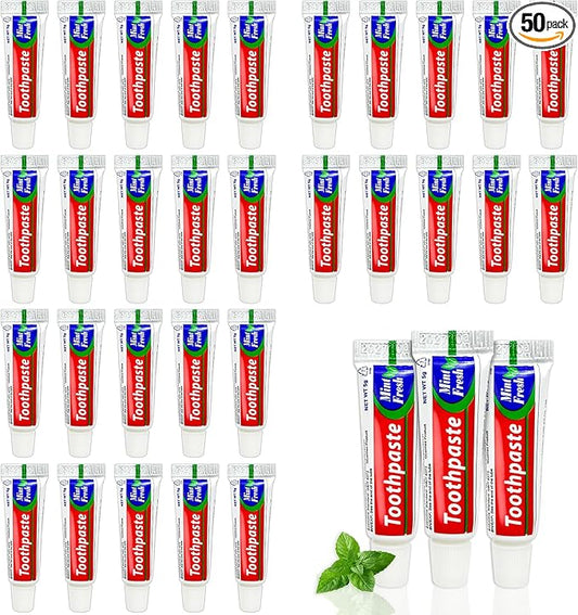 50 pcs Bulk Travel Size Toothpaste,0.176 oz Extra Small Toothpaste Travel Size Bulk Disposable for Hotel, Guests, Homeless, Charity, Mint (Mini Size, Only for Single Use)