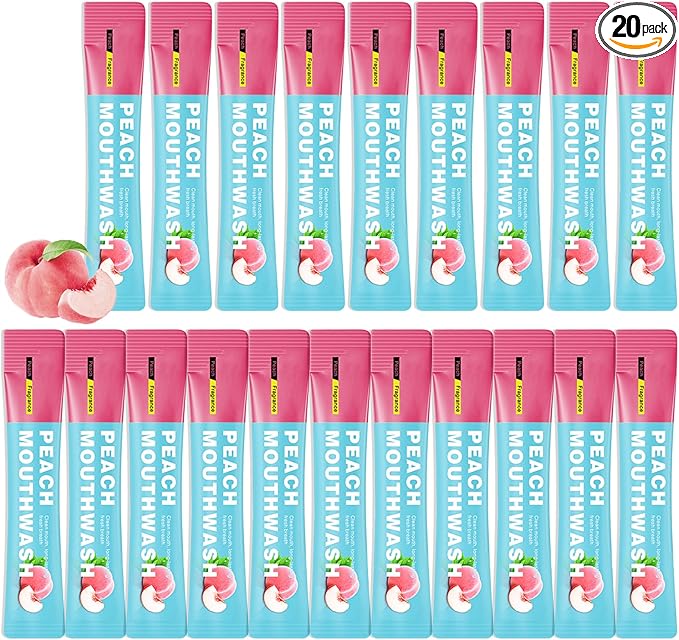 Mini Mouthwash Travel Size,Peach Flavor Portable Individual Travel Mouth Wash for Fresh Breath, Refreshing Long Lasting Gentle Oral Care Mouthwash Packs(Pack of 20)