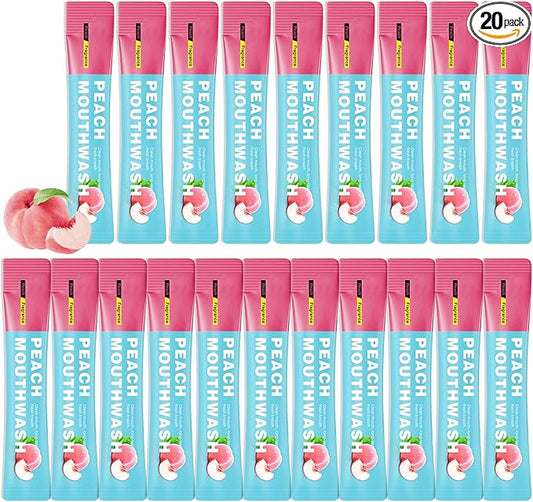 Mini Mouthwash Travel Size,Peach Flavor Portable Individual Travel Mouth Wash for Fresh Breath, Refreshing Long Lasting Gentle Oral Care Mouthwash Packs(Pack of 20)