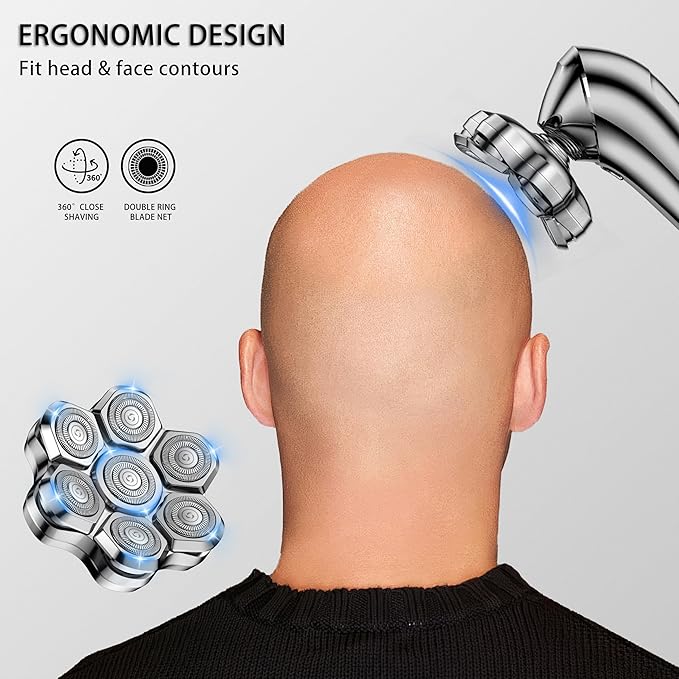 Universal Head Shaver Replacement Heads Magnetic 7 Blades Head Shavers Replacement Blades for Bald Men Compatible with Freebird Shaver & Other Brands (7msilver)