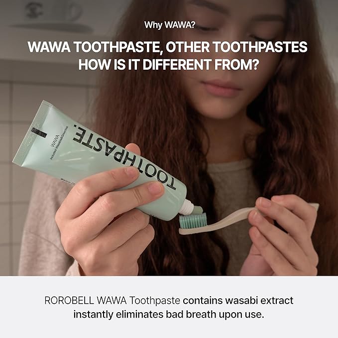 ROROBELL Wawa Toothpaste Made for My Boyfriend's Bad Breath, Sensitive Teeth, Improvement of Gum Problems/Peppermint Flavor/Made with Wasabi I 3.53 fl.oz (Pack of 3)