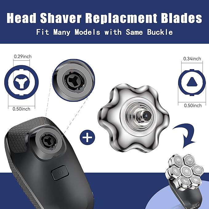 Universal Replacement Heads for Blade,Replacement Blades Compatible with Most Major Head Shaver Brands, Easy-to-Install Electric Razor Shaver Heads for Bald Men. (7 Silver Magnetic)