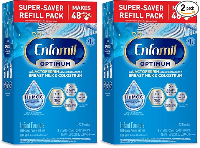 Enfamil Optimum (Enspire), Our Closest Formula to Breast Milk, Immune-Supporting Lactoferrin and Brain-Supporting DHA Baby Formula, Powder 30 Oz Refill (Pack of 2)