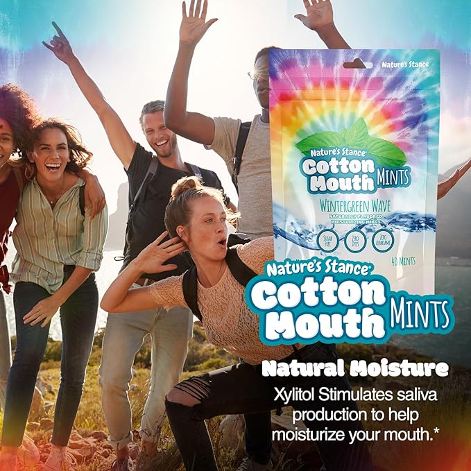 Nature's Stance Xylitol Mints for Cotton Mouth Relief, Dry Mouth Lozenges Sugar Free, Mouth Watering Mints - Stimulates Saliva & Freshens Breath, 40 Count (Wintergreen Wave)