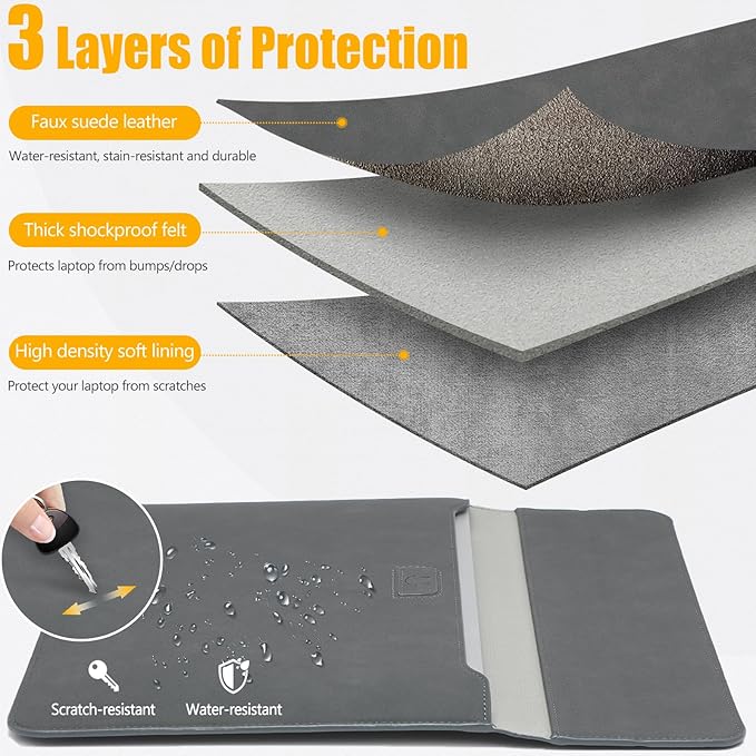 HYZUO 15 Inch Laptop Sleeve Case with Stand for MacBook Air 15 M4 A3241 M3 A3114 M2 A2941 2025-2023, 15" Surface Laptop 7/6/5/4, MacBook Pro 15 A1990 A1707 2019-2016, with Pouch, Dark Gray