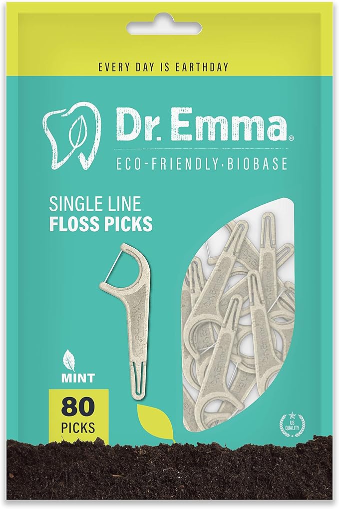 Dr. Emma Biodegradable Dental Floss Picks Single Line Floss Picks Biobased Material Tooth Flosser for Adults Teeth Cleaning Mint Flavor Toothpick Stick Soft On Gum & Teeth 240 Count