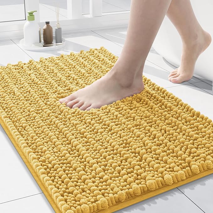 Arotive Luxury Chenille Bathroom Rug Mat, Extra Soft Thick Absorbent Shaggy Bath Rugs, Non-Slip Machine Wash Dry, Plush Bath Mats for Bathroom, Shower and Tub, 24x16, Yellow