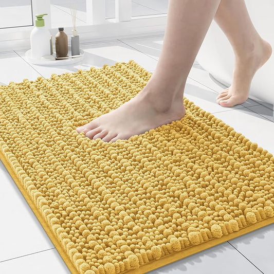 Arotive Luxury Chenille Bathroom Rug Mat, Extra Soft Thick Absorbent Shaggy Bath Rugs, Non-Slip Machine Wash Dry, Plush Bath Mats for Bathroom, Shower and Tub, 24x16, Yellow