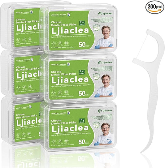 Floss Picks 300 Count Dental Floss Sticks Gen 5 Bulk Tooth Picks Flossers with Travel Case Toothpicks for Family Restaurant Adults Teeth Cleaning
