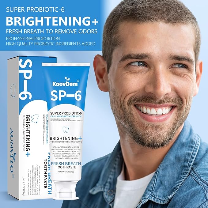 2025 New Sp-6 Probiotics Whitening Toothpaste-Fluoride-Free, Enhanced Formula with 6 Probiotics for Gum Care & Fresh Breath, Fresh Mint Flavor(2PC)（Blue+Red）