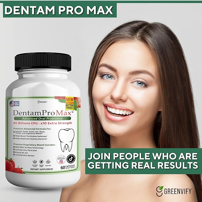 DentamPro Max for Gums and Teeth Health & Fresh Breath - 40 Billion CFU Advanced Oral Probiotics for Mouth Bad Breath, Capsule Supplement (3)