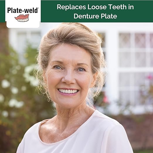 Plate-Weld Temporary Emergency Denture Repair Kit – Repairs Cracks, Breaks and Replaces Loose Teeth in Denture Plates – Easy at-Home Emergency Fix