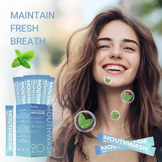 Travel Size Fresh Mint Mouthwash, Alcohol-Free, 15ml Portable Packets, Long-Lasting Freshness (30)