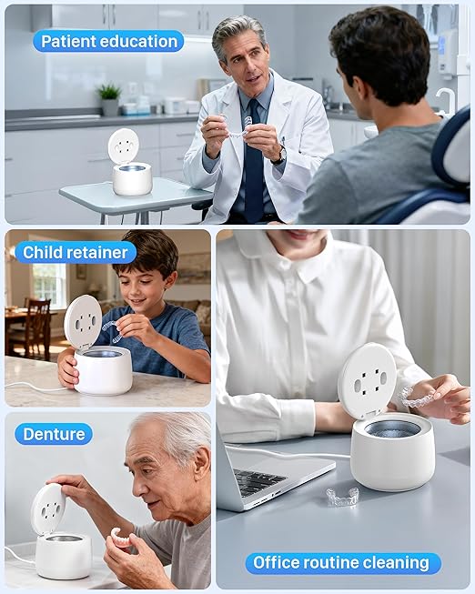 Ultrasonic Retainer Cleaner Machine: Dental Cleaning Pod for Dentures, Mouth Guards, Aligners, Night Guards, Braces, Toothbrush Heads & Jewelry, 45kHz Retainer Cleaner with 4 Modes & 200ML Capacity