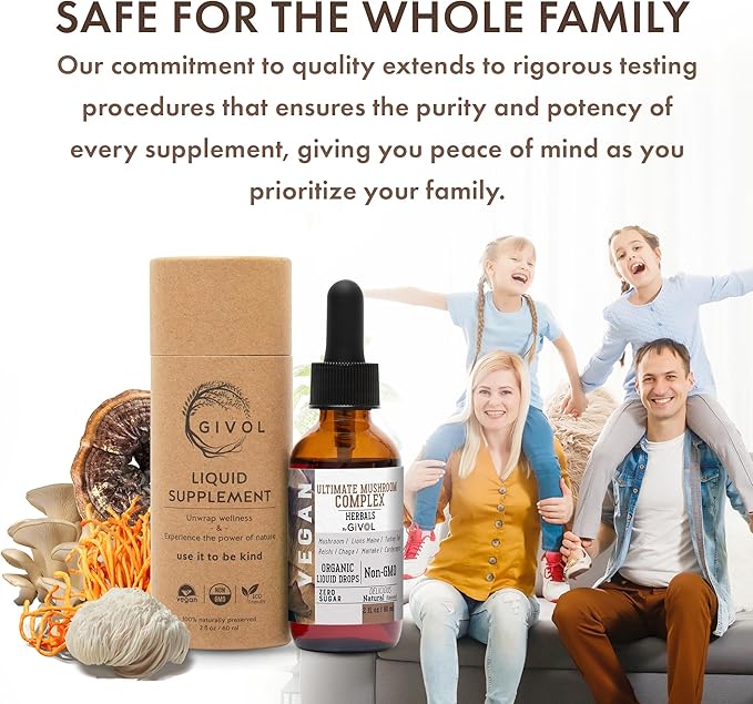 Ultimate Immune Mushroom Complex Liquid Drops: Dynamic Herbal Blend for Enhanced Performance & Energy, Fresh Lion's Mane, Reishi, Chaga Extracts, Vitamins, 60 Days Supply