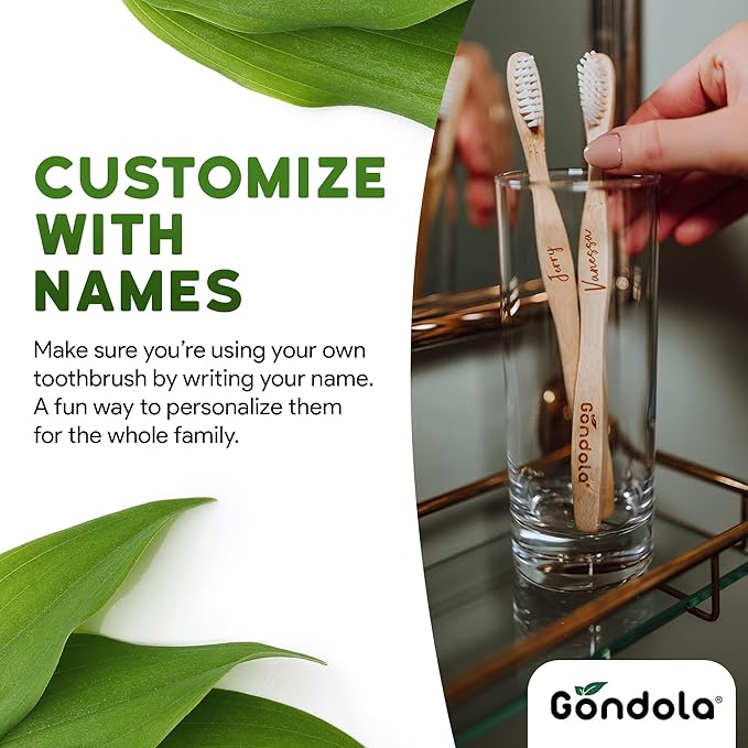 Gondola Organic Bamboo Toothbrushes (Adults - 4 Count (Pack of 1))