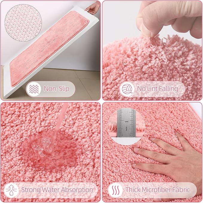 Bathroom Accessory Set–Bathroom Sets with Shower Curtain and Rugs, Non Slip Bathroom Rugs Super Absorbent, Pink Ombre Waterproof Shower Curtain with Hooks, Pink Bathroom Sets Complete for Home