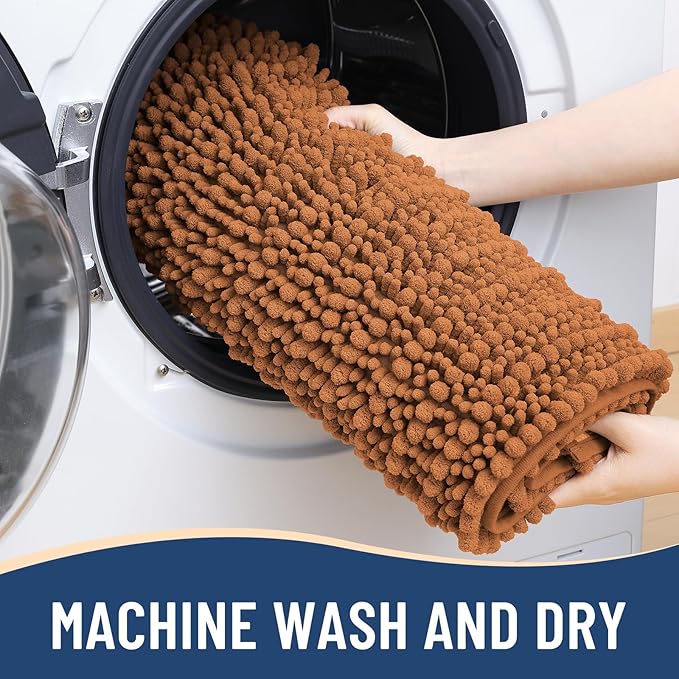 Arotive Luxury Chenille Bathroom Rug Mat, Extra Soft Thick Absorbent Shaggy Bath Rugs, Non-Slip Machine Wash Dry, Plush Bath Mats for Bathroom, Shower and Tub, 34x21, Clay
