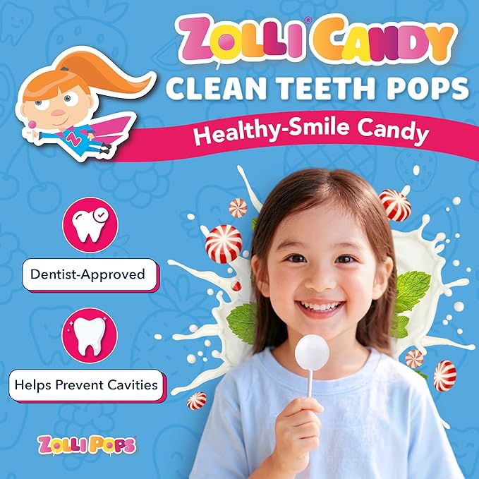 Zollipops Clean Teeth Pops Sugar Free Candy with Xylitol, Dye-Free Lollipops - Keto & Diabetic-Friendly, Dentist-Approved Treats for Kids (Peppermint 5.2 oz)