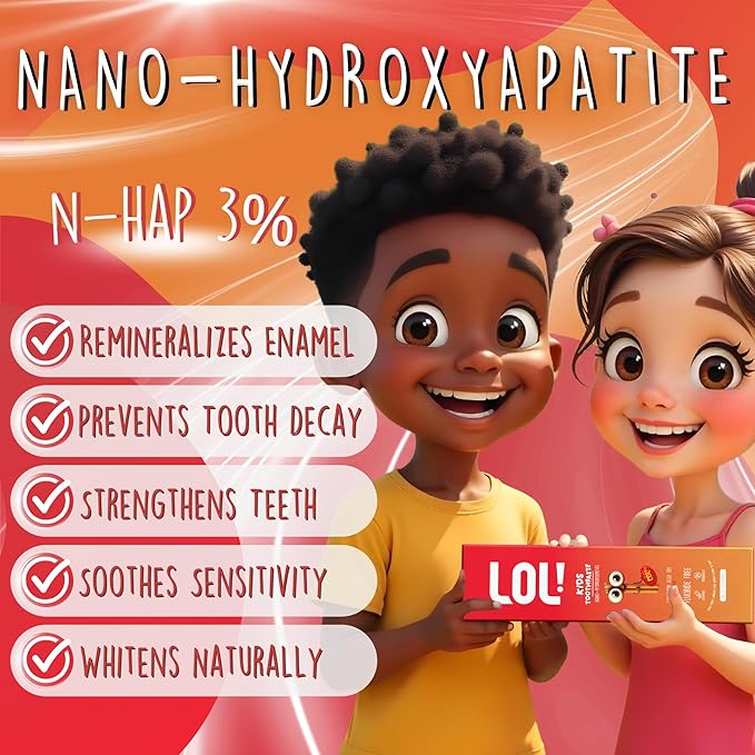 LOL Kids Toothpaste | Fluoride Free 2-Flavors Pack | Nano Hydroxyapatite Toothpaste, Probiotics, Vitamins A, C, E | Safe if Swallowed, No SLS | 1 Cinnamon, 1 Watermelon