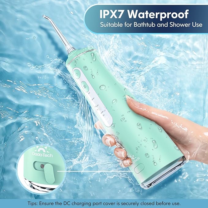 Water Flosser for Teeth, Cordless Oral Irrigator Portable Dental Cleaner Picks with 8 DIY Modes 7 Jets 300ml Tank Braces Flossers Rechargeable (Green)