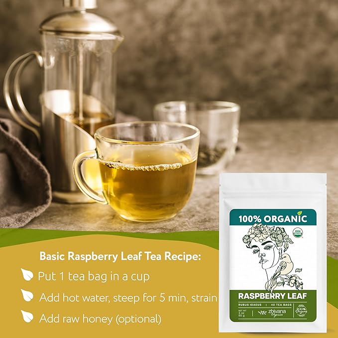 Organic Raspberry Leaf Tea (40 Tea Bags) - Red Rasberry Leaf TeaBags - Period Tea for Womens Cramps, Hormone Balance, Fertility – Te de Hoja de Frambuesa Roja