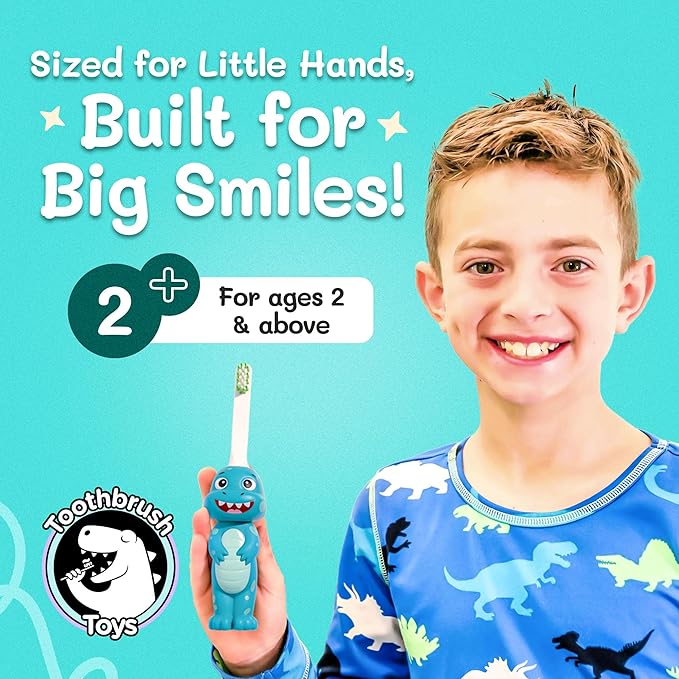 Kids Soft Bristle Dinosaur Toothbrush for Ages 2+, Gentle and Cute Toothbrush for Children with Replaceable Brush Head, Ergonomic Handle Kids Brush for Teeth Care Ideal for Toddlers, Dinosaur Design